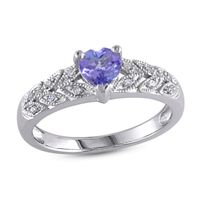 Tanzanite Heart Ring 1/20 ct tw Diamonds Sterling Silver