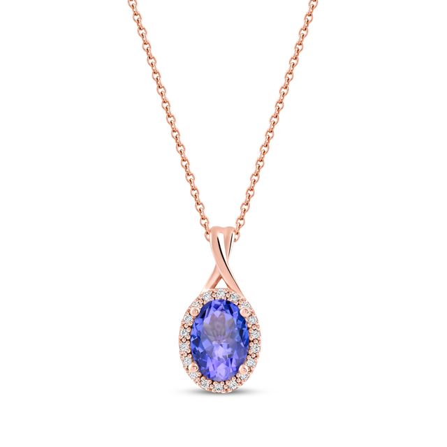 Oval-Cut Tanzanite & Diamond Necklace 1/20 ct tw 10K Rose Gold 18”