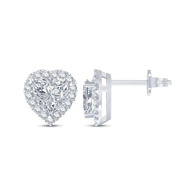 Heart-Shaped & Round-Cut White Lab-Created Sapphire Heart Stud Earrings Sterling Silver