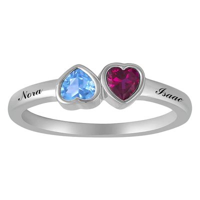 Bezel Heart Birthstone Couple's Ring (2 Stones and Lines)