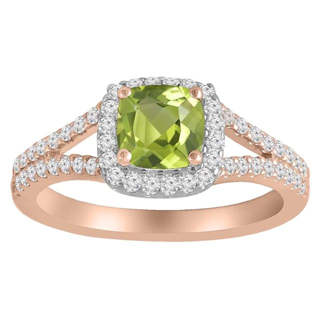 Halo Cushion Birthstone Split Shank Ring (1 Stone)