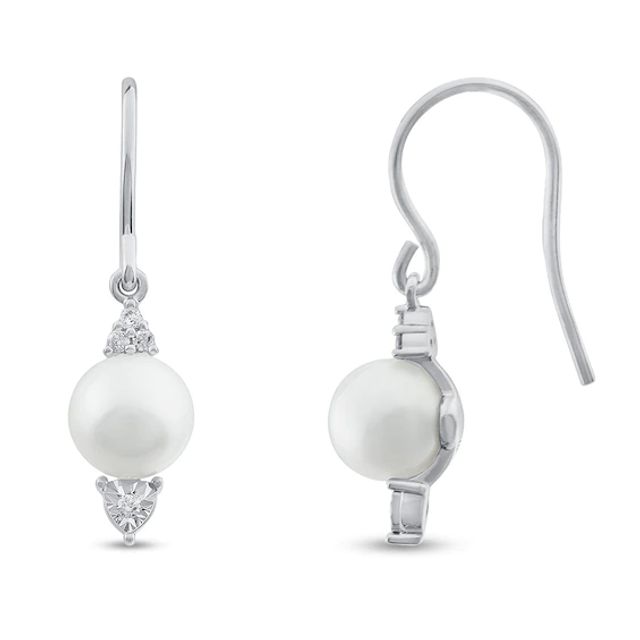 Cultured Pearl Earrings 1/15 ct tw Diamonds Sterling Silver