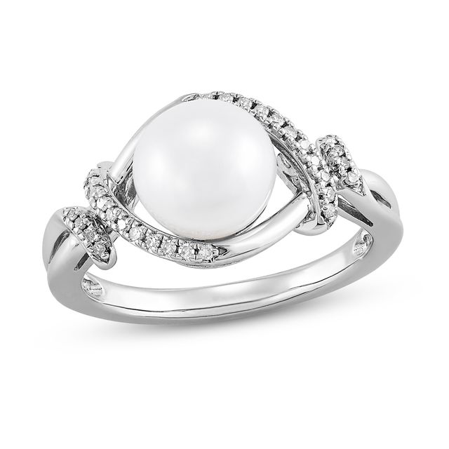 Cultured Pearl Ring 1/10 ct tw Diamonds Sterling Silver