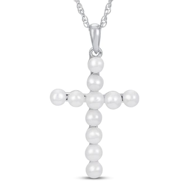 Freshwater Cultured Pearl Cross Necklace Sterling Silver 18"