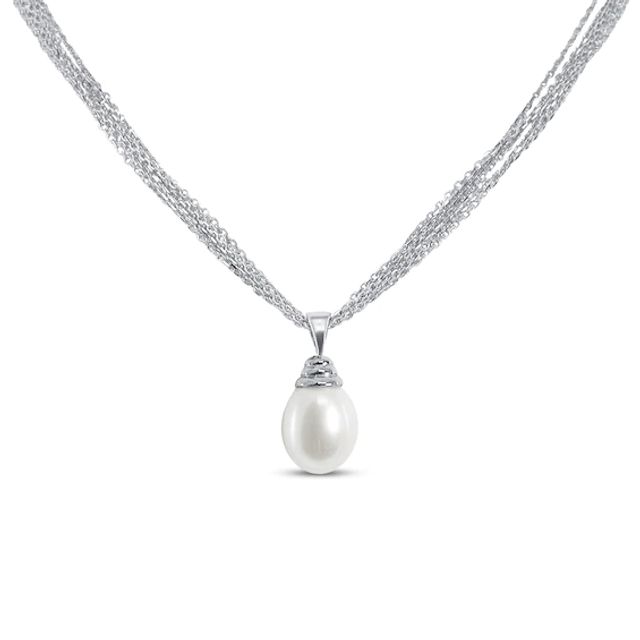 Freshwater Cultured Pearl Triple Chain Necklace Sterling Silver 18"
