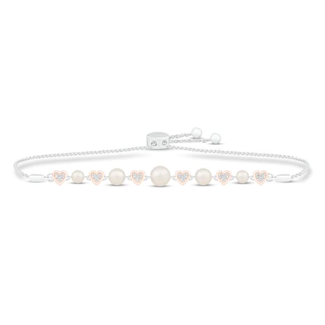 Cultured Pearl & Diamond Bolo Bracelet 1/10 ct tw Sterling Silver/10K Rose Gold