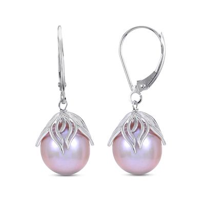 Cultured Pink Pearl Dangle Earrings Sterling Silver