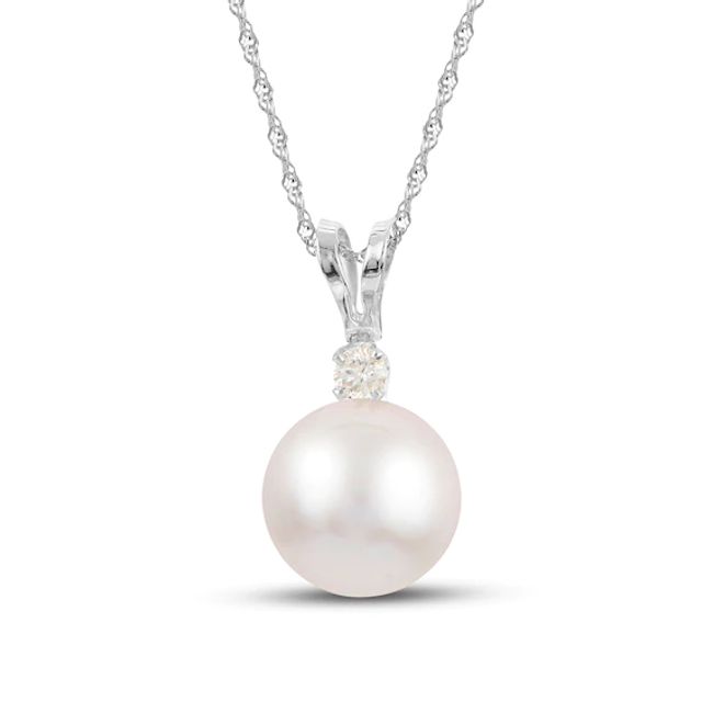 Akoya Cultured Pearl Necklace Diamond 14K White Gold 18"