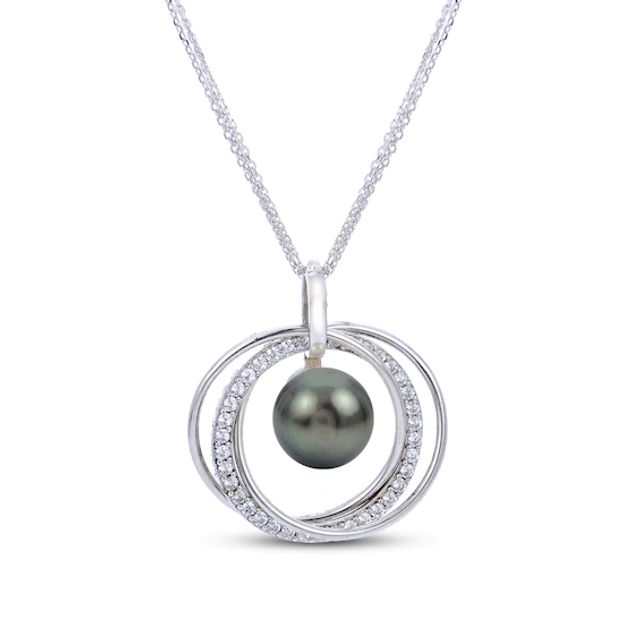 Tahitian Cultured Pearl & White Topaz Necklace Sterling Silver 18"