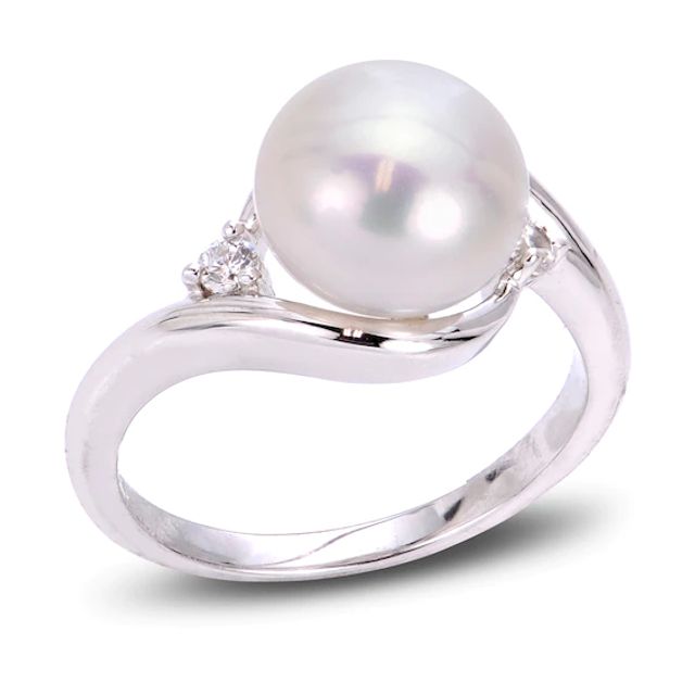 Cultured Pearl & White Topaz Ring Sterling Silver