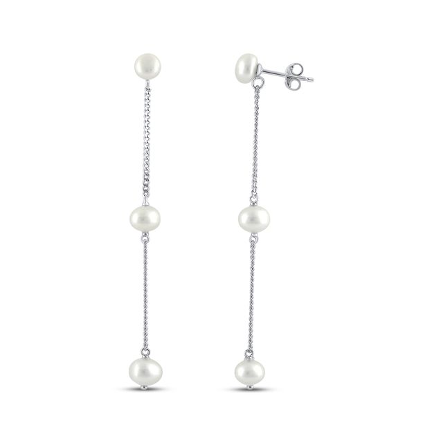 Cultured Pearl Station Earrings Sterling Silver