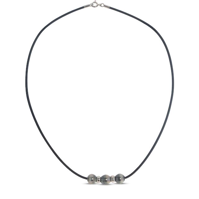 Tahitian Cultured Pearl Beaded Rubber Necklace Sterling Silver 17”