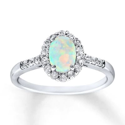 Lab-Created Opal Ring Lab-Created Sapphires Sterling Silver