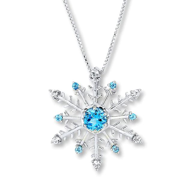 Topaz Snowflake Necklace Lab-Created Sapphire Sterling Silver