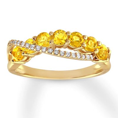 Citrine Ring 1/15 ct tw Diamonds 10K Yellow Gold