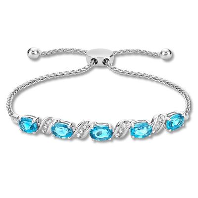 Blue Topaz Bolo Bracelet Lab-Created Sapphires Sterling Silver
