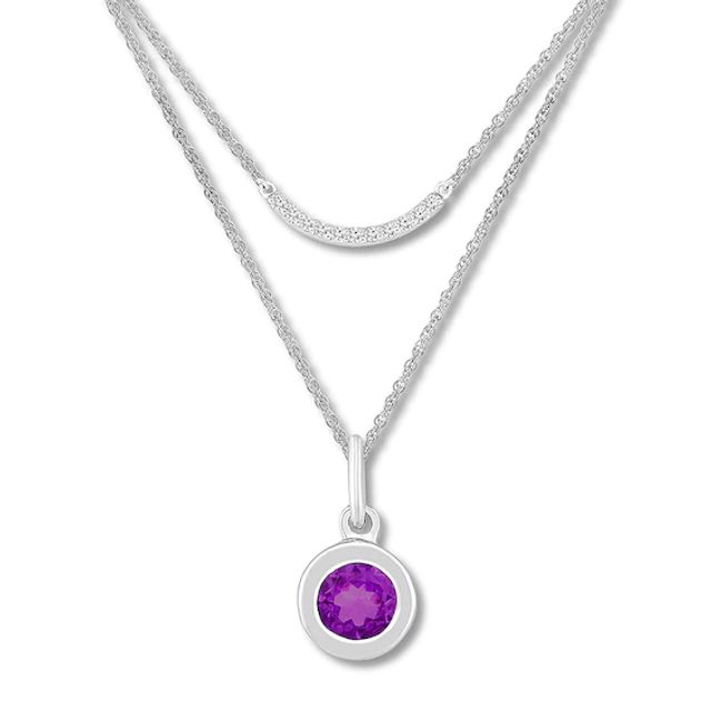 Amethyst/Lab-Created White Sapphire Necklace Sterling Silver
