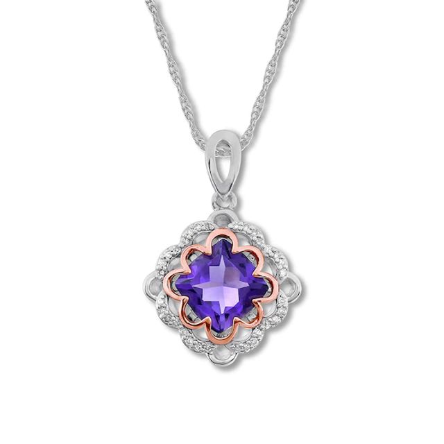 Amethyst Necklace 1/15 ct tw Diamonds 10K Two-Tone Gold