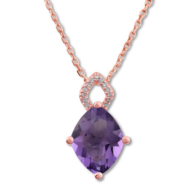 Amethyst Necklace with Diamonds 10K Rose Gold