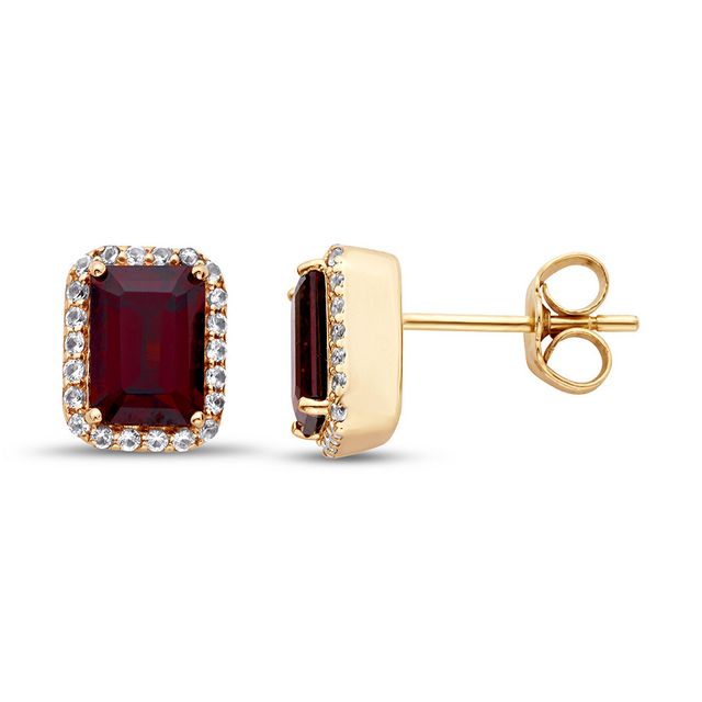 Garnet & White Topaz Earrings 10K Yellow Gold