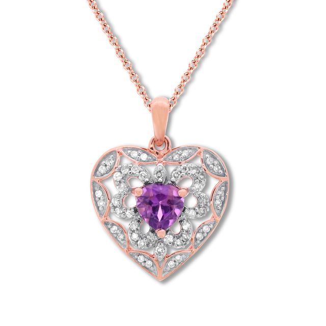 Amethyst Heart Necklace 1/6 ct tw Diamonds 10K Rose Gold