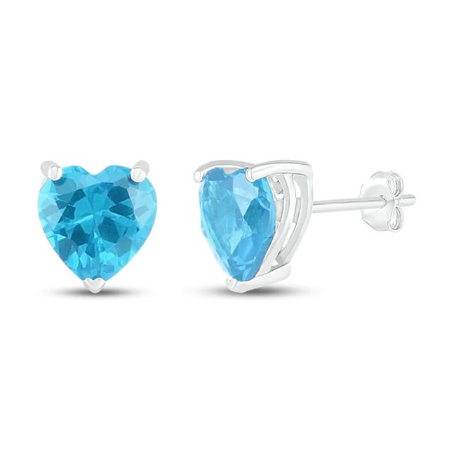 Blue Topaz Heart Stud Earrings Sterling Silver