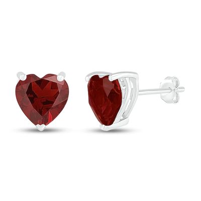 Garnet Heart Stud Earrings Sterling Silver