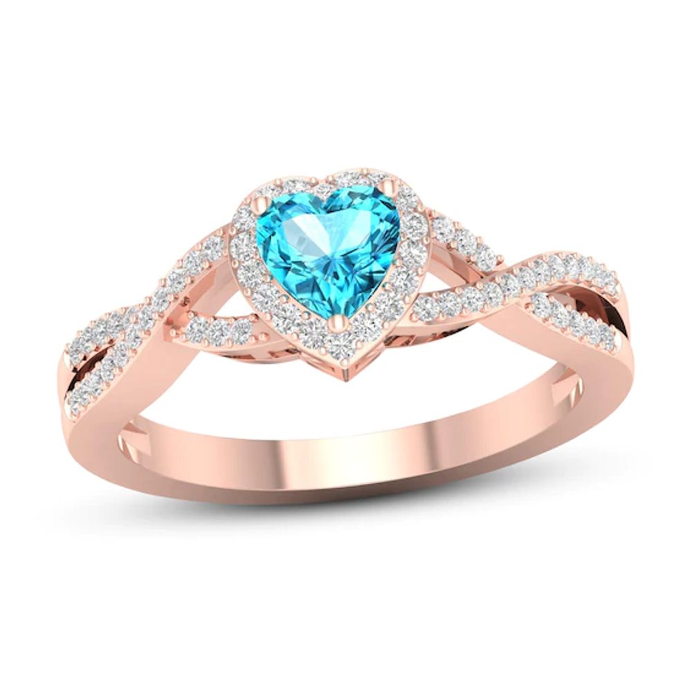 Kay Outlet Swiss Blue Topaz Heart Ring 1 6 Ct Tw Diamonds 10k Rose Gold Connecticut Post Mall