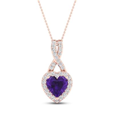 Amethyst Heart Necklace 1/10 ct tw Diamonds 10K Rose Gold 18"