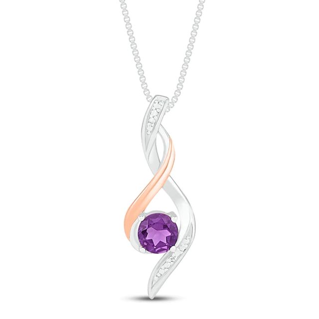 Amethyst & Diamond Necklace Sterling Silver/10K Rose Gold 18"