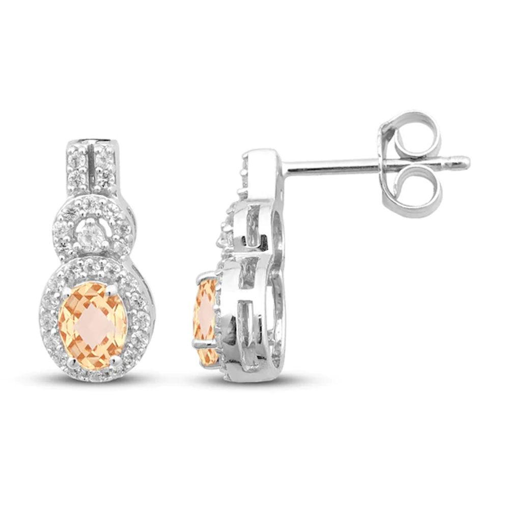 Citrine & White Topaz Earrings Sterling Silver