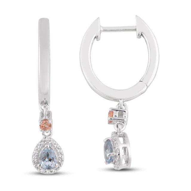 Aquamarine/Morganite/White Lab-Created Sapphire Earrings Sterling Silver