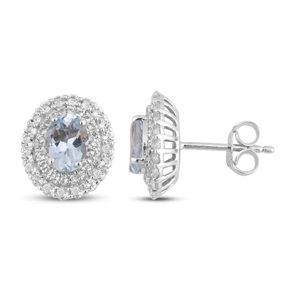 Aquamarine & White Topaz Earrings Sterling Silver