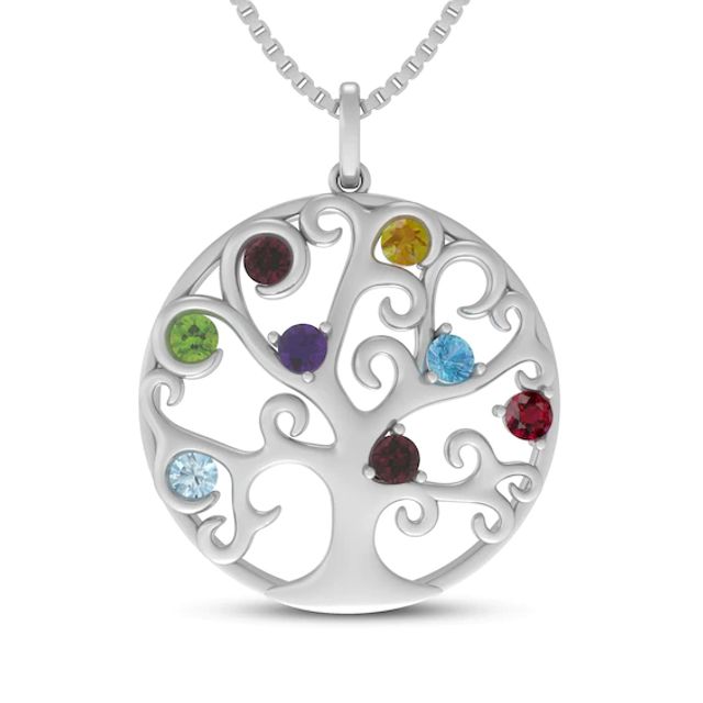 Multi-Stone Tree of Life Necklace Sterling Silver 18"