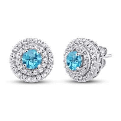 Swiss Blue Topaz & White Lab-Created Sapphire Earrings Sterling Silver