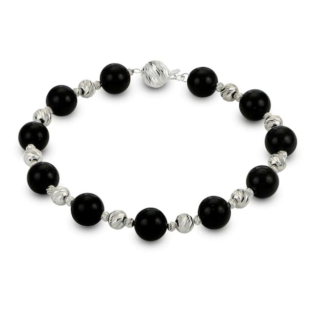 Black Onyx Bracelet Sterling Silver 7.5"