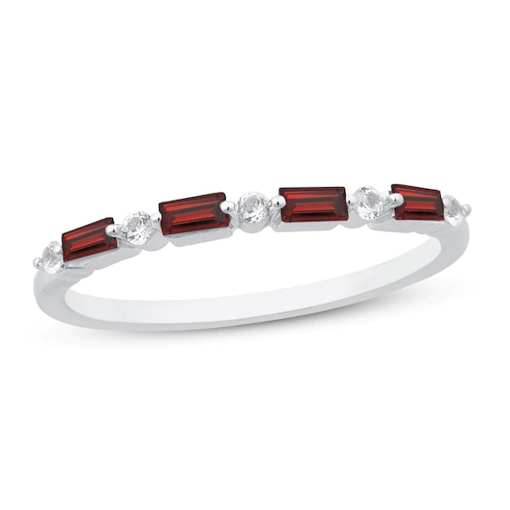 Garnet & White Lab-Created Sapphire Ring Sterling Silver