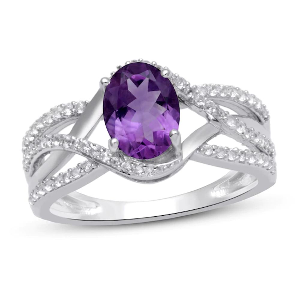 Amethyst & White Lab-Created Sapphire Ring Sterling Silver