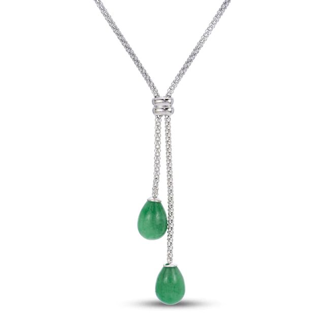 Jade Drop Necklace Sterling Silver 16.5"