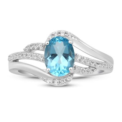 Swiss Blue Topaz & White Lab-Created Sapphire Ring Sterling Silver