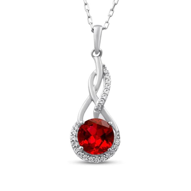 Garnet & White Lab-Created Sapphire Necklace Sterling Silver 18"