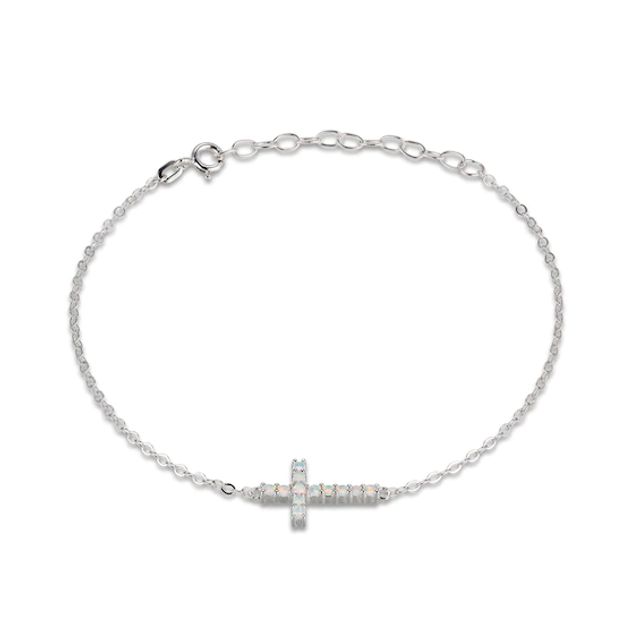 Lab-Created Opal Cross Bracelet Sterling Silver 7-8.5"