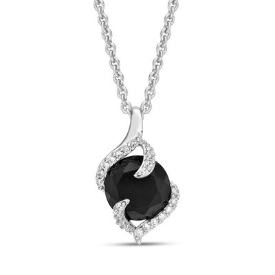Black Onyx & White Lab-Created Sapphire Necklace Sterling Silver 18"