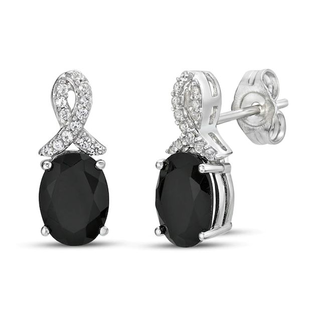 Black Onyx & White Lab-Created Sapphire Earrings Sterling Silver