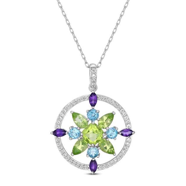 Peridot/Amethyst/Blue Topaz/White Lab-Created Sapphire Necklace Sterling Silver 18"
