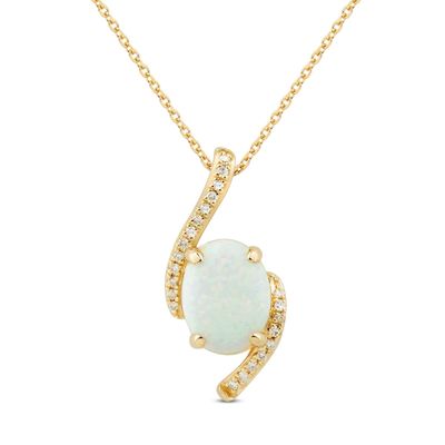 Lab-Created Opal Necklace 1/15 ct tw Diamonds 10K Yellow Gold 18"
