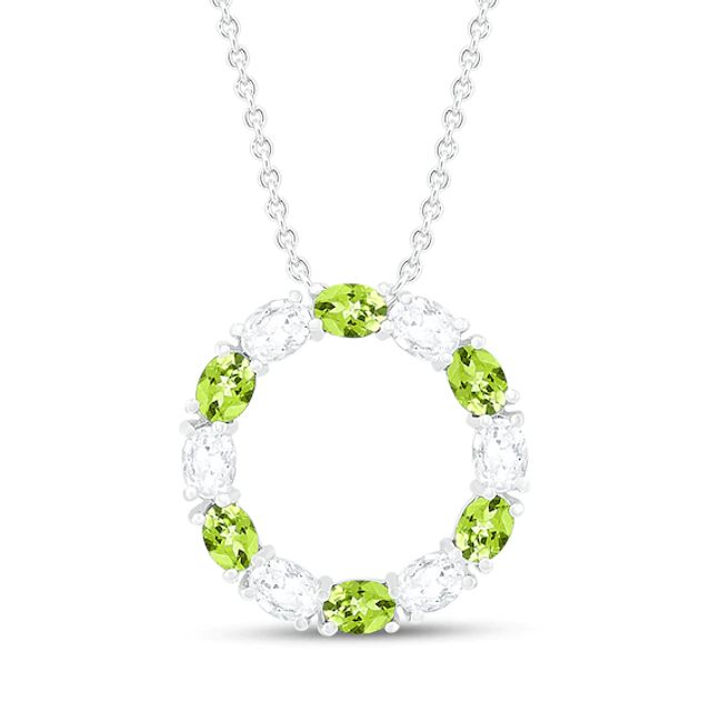 Peridot & White Lab-Created Sapphire Circle Necklace Sterling Silver 18"