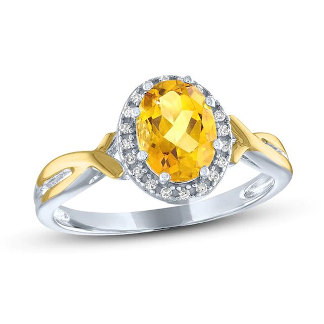 Citrine & Diamond Ring 1/20 ct tw Round-Cut Sterling Silver/10K Yellow Gold