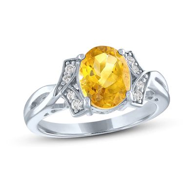 Citrine & White Lab-Created Sapphire Ring Sterling Silver