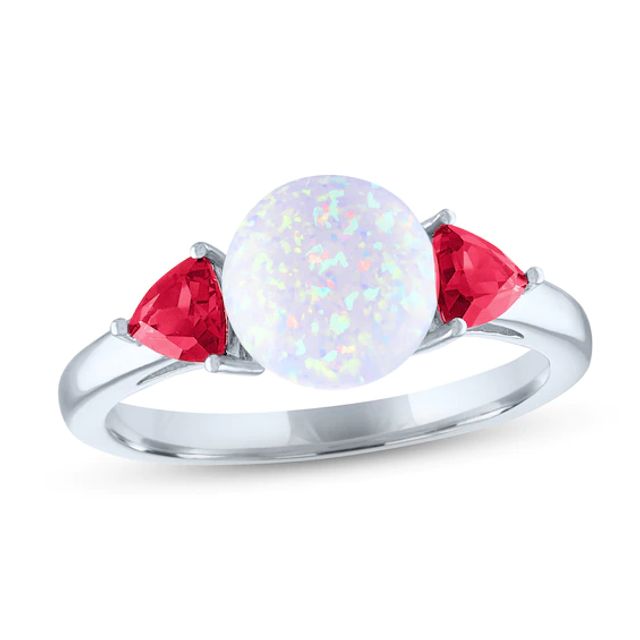 Lab-Created Opal & Lab-Created Ruby Sphere Ring Sterling Silver